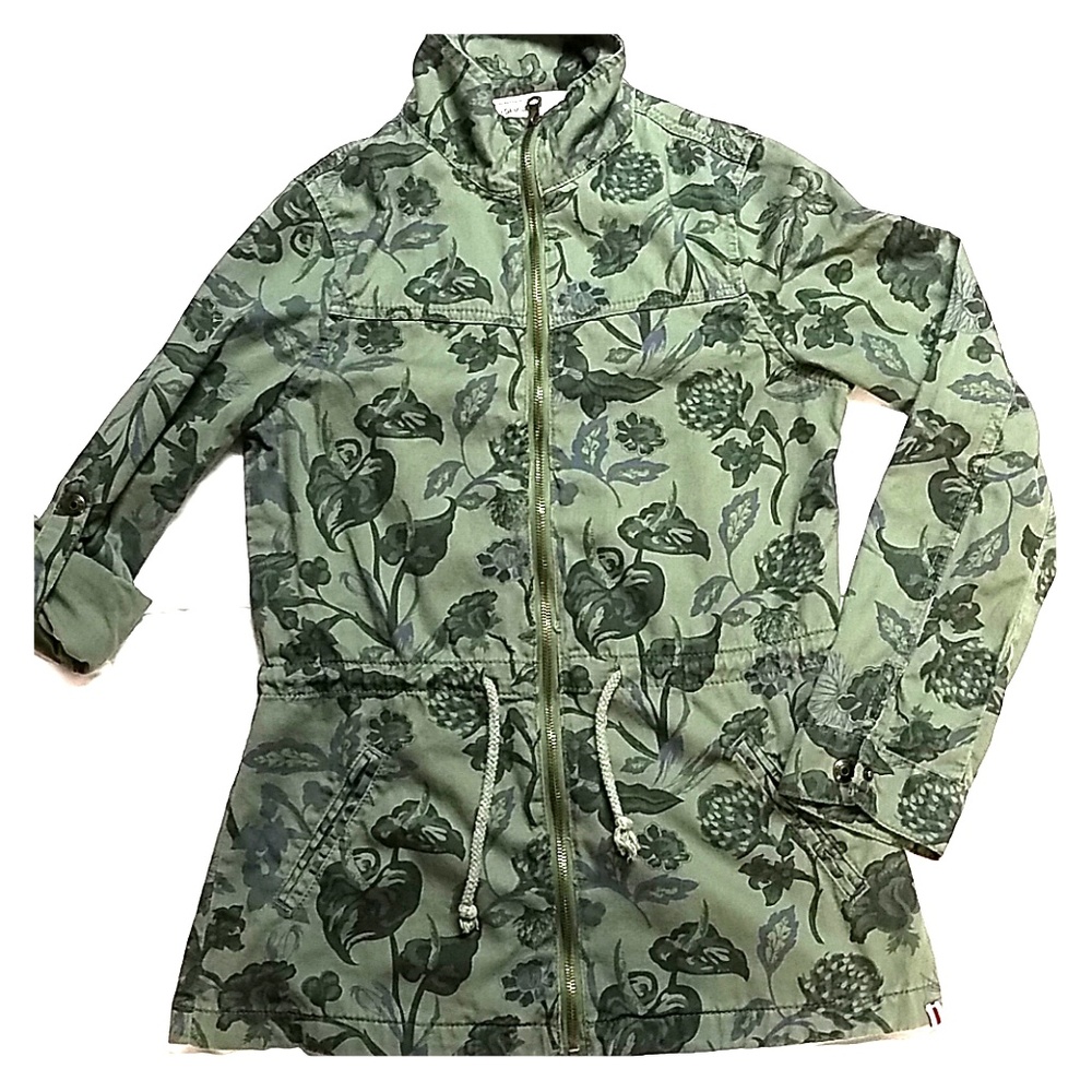 Fall army green floral print jacket